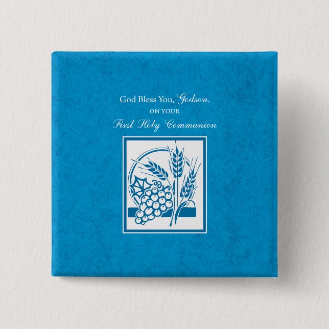 Bóton Quadrado 5.08cm Godson First Communion, Trigo, Uva Azul (Frente)