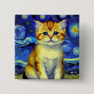 Bóton Quadrado 5.08cm Góh Góh Frio Cote Starry Night Van Gogh