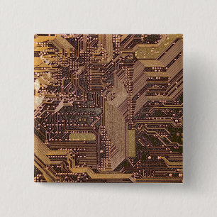 Bóton Quadrado 5.08cm Gold Cyber Circuit Board Tech Electronics