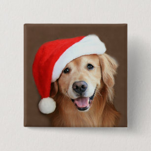Bóton Quadrado 5.08cm Golden retriever com chapéu do papai noel