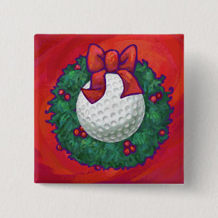 Bóton Quadrado 5.08cm Golf Ball Christmas Wreath on Red