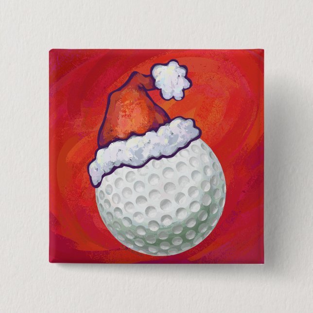 Bóton Quadrado 5.08cm Golfe Ball em Santa Hat em Vermelho (Frente)