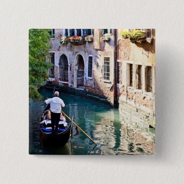 Bóton Quadrado 5.08cm Gondola em Veneza Itália (Frente)