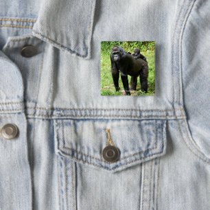 Bóton Quadrado 5.08cm Gorila infantil da planície na parte traseira da