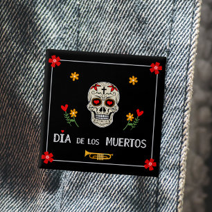 Bóton Quadrado 5.08cm Gótica Black Dia de los Muertos Sugar Flor Crônica