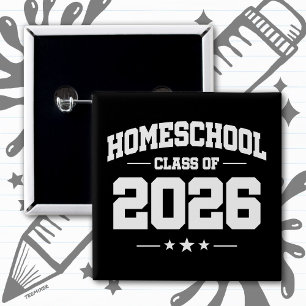 Bóton Quadrado 5.08cm Graduação da Turma de 2026 do Ensino em Casa