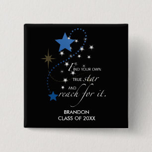 Bóton Quadrado 5.08cm Graduação - estrelas azuis em preto Inspiração