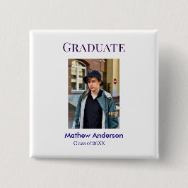 Bóton Quadrado 5.08cm Graduation photo name class of 20XX blue simple bo
