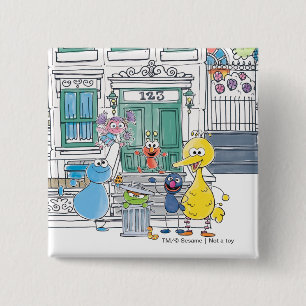 Bóton Quadrado 5.08cm Gráfico de Sesame Pals Doodley