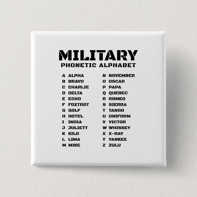 Bóton Quadrado 5.08cm Gráfico de Sinal Alfa-Zulu (Frente)