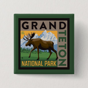 Bóton Quadrado 5.08cm Grand Teton National Park Moose
