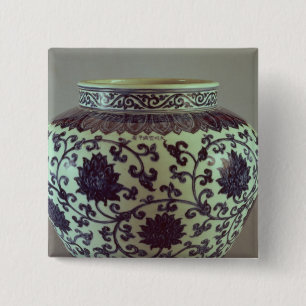 Bóton Quadrado 5.08cm Grande vaso azul e branco de Ming