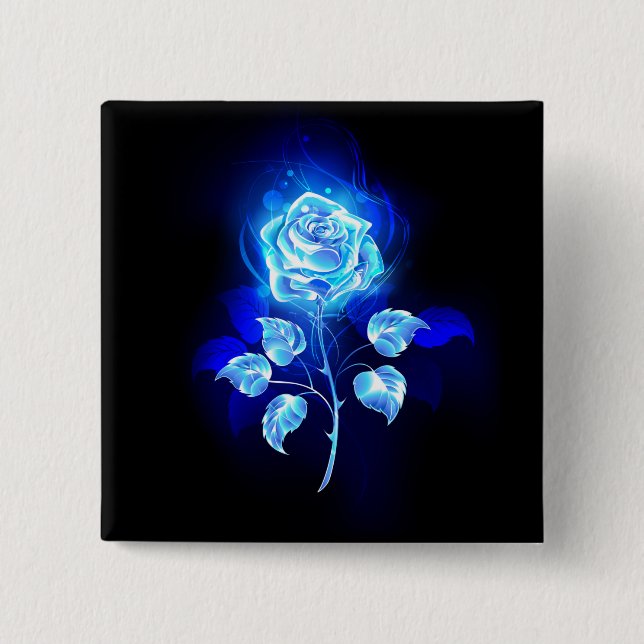 Bóton Quadrado 5.08cm Gravação de Rosa Azul (Frente)