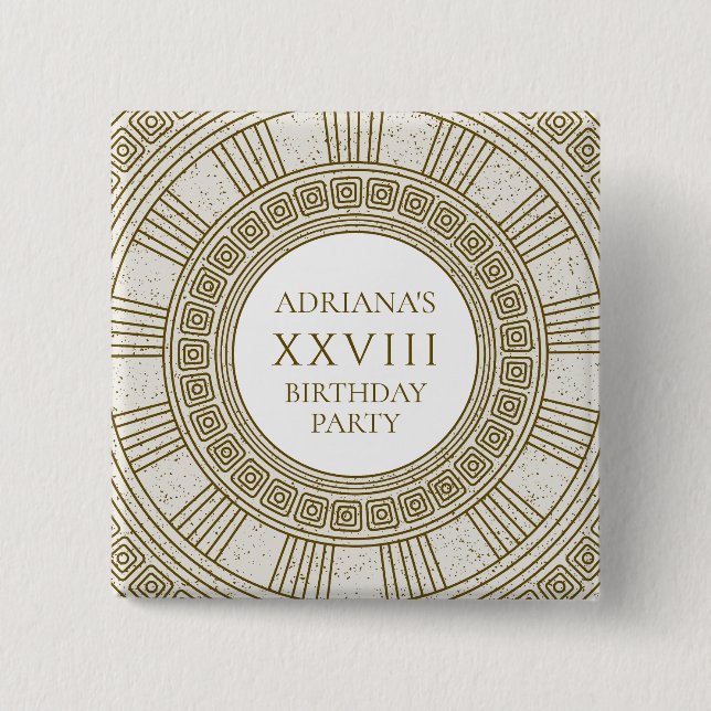 Bóton Quadrado 5.08cm Grécia antiga com elementos de pedra (Frente)