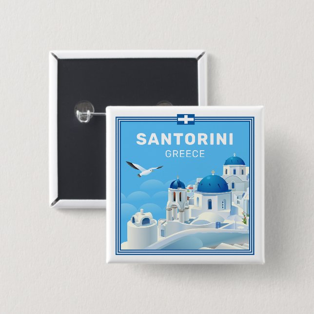 Bóton Quadrado 5.08cm Grécia Santorini de Texto Personalizado (Frente & Verso)