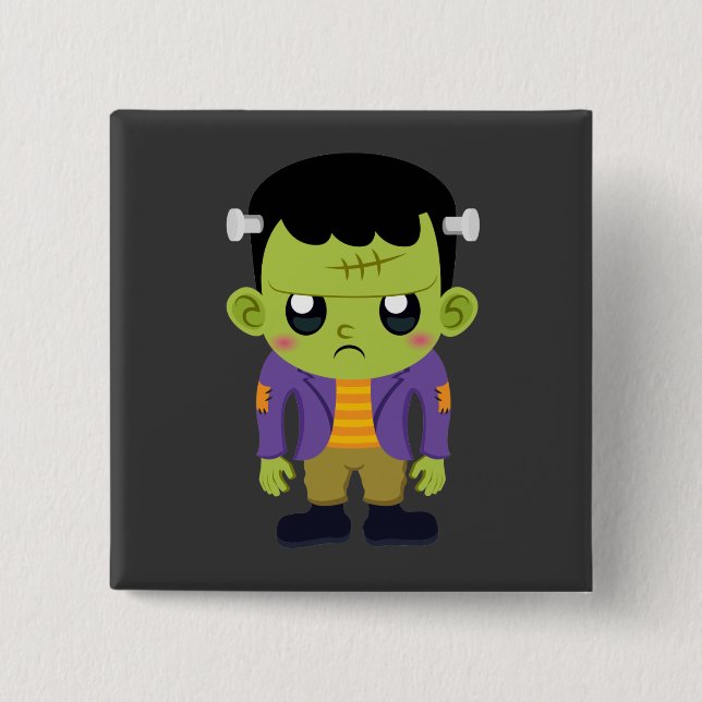 Bóton Quadrado 5.08cm Green Frankenstein Monster Halloween (Frente)