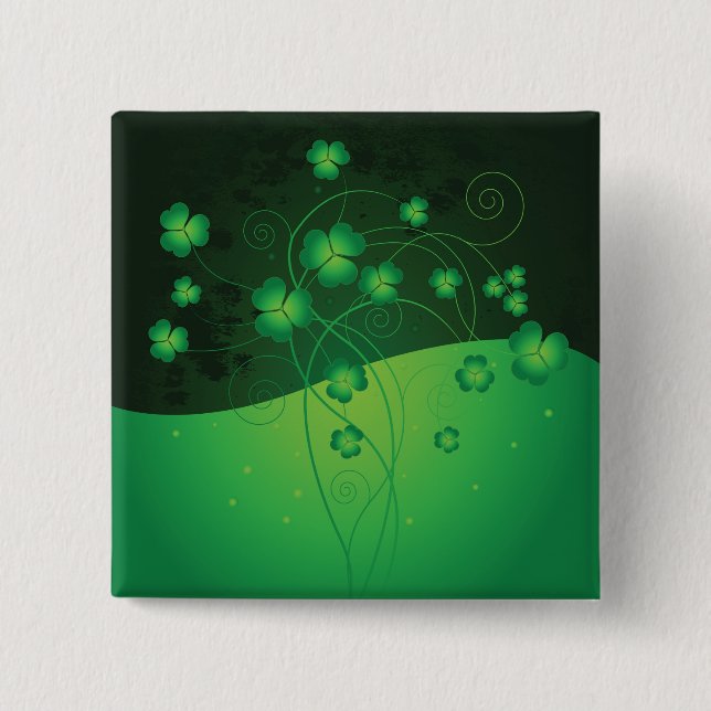 Bóton Quadrado 5.08cm Green Shamrock Clover St Patrick’s Day Luck (Frente)