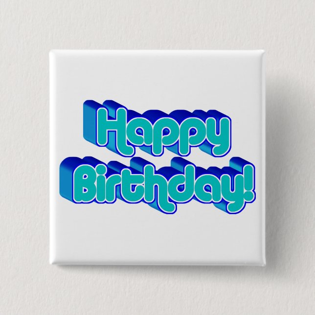 Bóton Quadrado 5.08cm Groovy Happy Birthday - Imagem de Texto Azul (Frente)