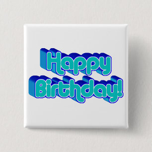 Bóton Quadrado 5.08cm Groovy Happy Birthday - Imagem de Texto Azul
