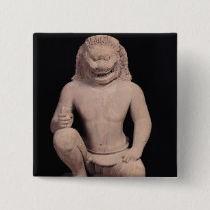 Bóton Quadrado 5.08cm guardião Leão-dirigido, estilo de Banteay Srei,