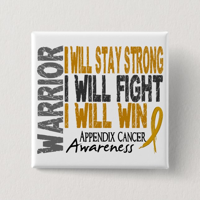 Bóton Quadrado 5.08cm Guerreiro do cancer do apêndice (Frente)