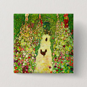 Bóton Quadrado 5.08cm Gustav Klimt Garden com Galinhas