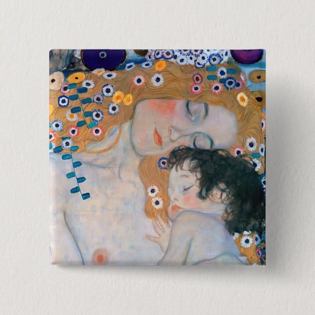 Bóton Quadrado 5.08cm Gustav Klimt - Mãe e Filho (Frente)
