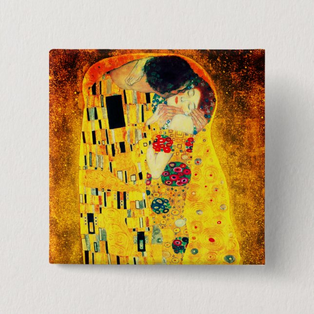 Bóton Quadrado 5.08cm Gustav Klimt O Beijo (Frente)