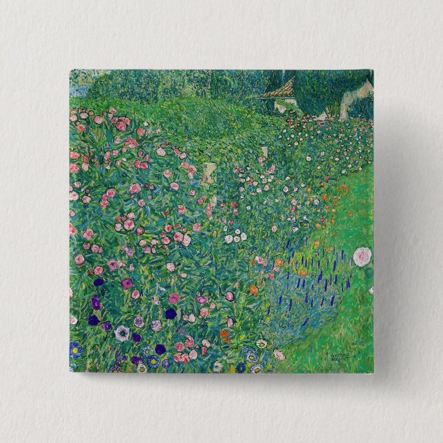 Bóton Quadrado 5.08cm Gustav Klimt - Paisagem do Jardim Italiano (Frente)