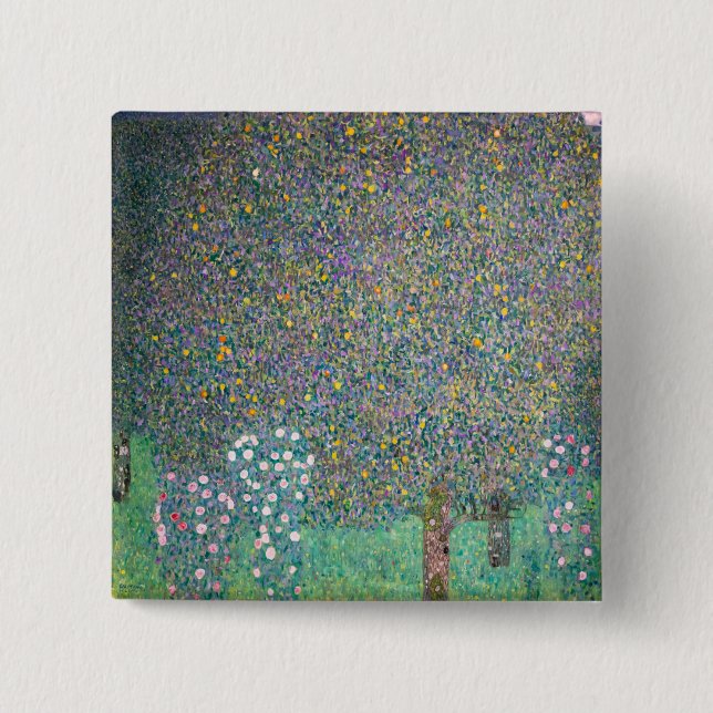 Bóton Quadrado 5.08cm Gustav Klimt - Rosebushes debaixo das Árvores (Frente)
