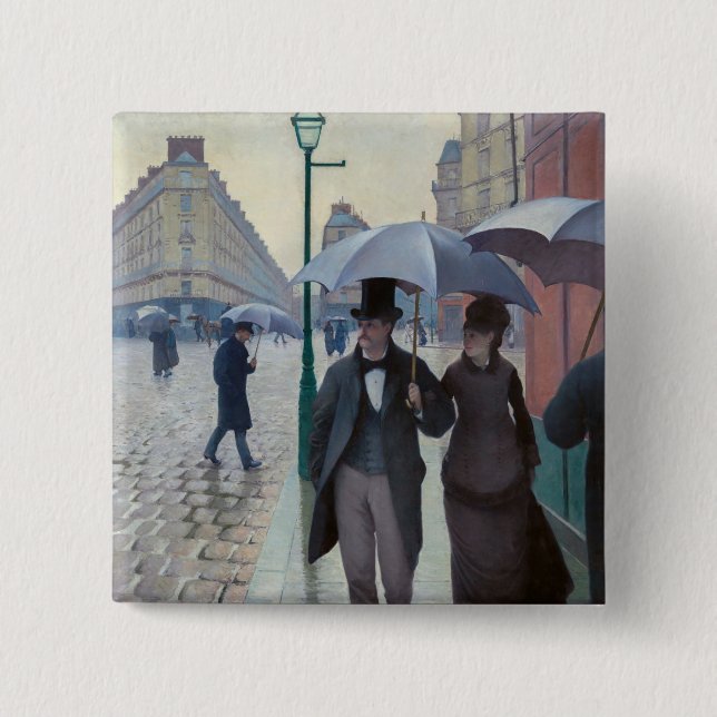 Bóton Quadrado 5.08cm Gustave Caillebotte - Paris Street; Rainy Day (Frente)