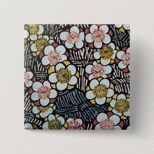 BÓTON QUADRADO 5.08CM HAIKU/ PRETO BRANCO ROSA AMARELO FLORES DE PRIMAVE