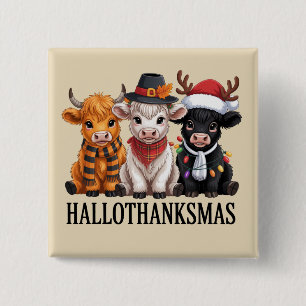 Bóton Quadrado 5.08cm Hallothanksmas Outono Vaca Assustadora Temporada F