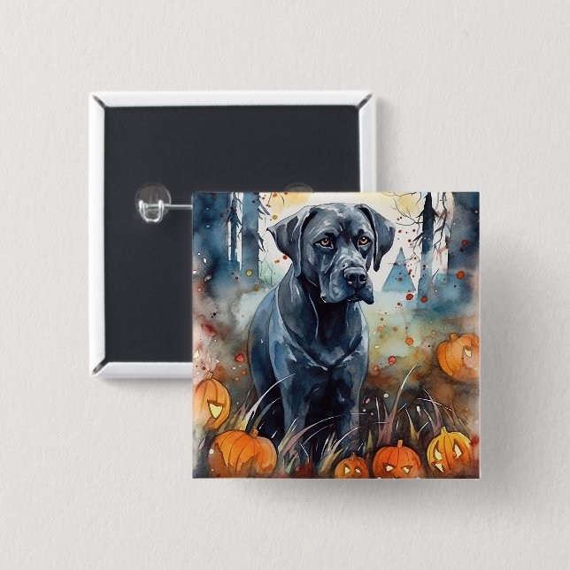Bóton Quadrado 5.08cm Halloween Cane Corso Com Pumpkins Assustado (Frente & Verso)
