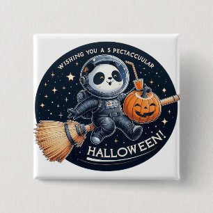 Bóton Quadrado 5.08cm Halloween espetacular com um Bambu-Broom Panda