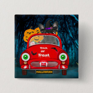 Bóton Quadrado 5.08cm Halloween Francês, Dirigindo Automóvel, Assusta