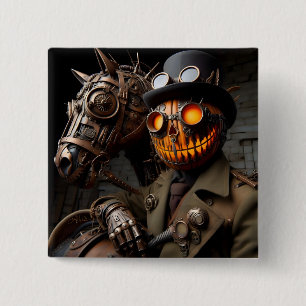 Bóton Quadrado 5.08cm Halloween Steampunk Jack-O-Lantern Horseman