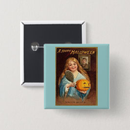 Bóton Quadrado 5.08cm Halloween Vintage Lady With Mirror