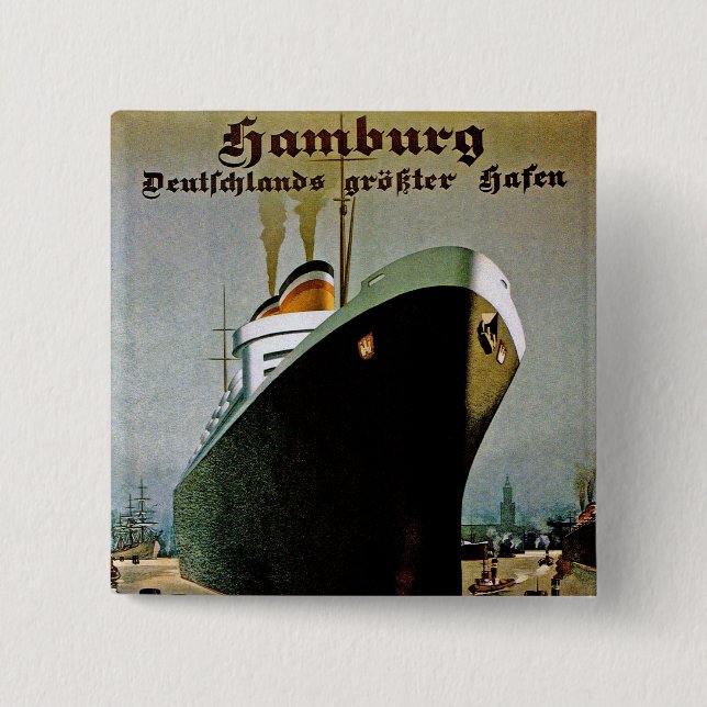 Bóton Quadrado 5.08cm Hamburg-Amerika Line (Frente)