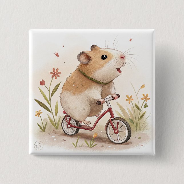 Bóton Quadrado 5.08cm Hamster Na Bike (Frente)
