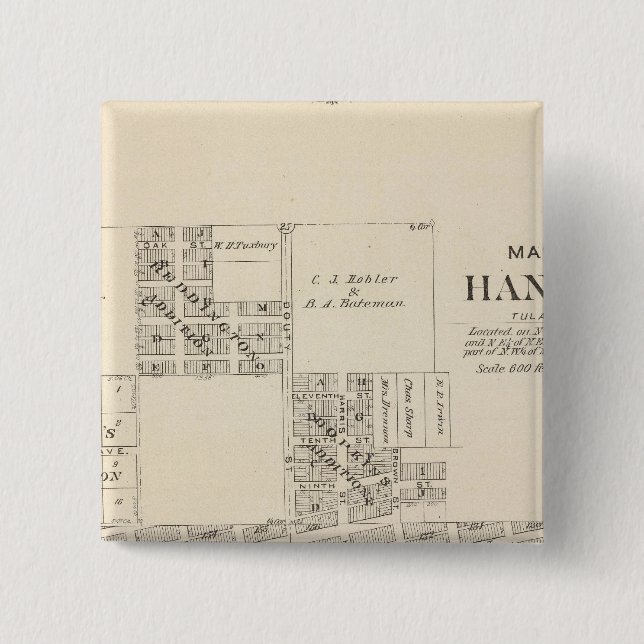 Bóton Quadrado 5.08cm Hanford, Condado de Tulare (Frente)
