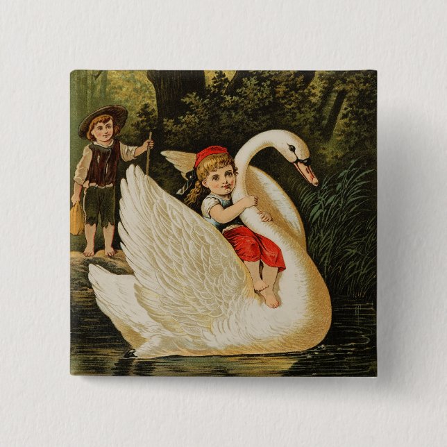 Bóton Quadrado 5.08cm Hansel e Gretel e o Cisne (Frente)