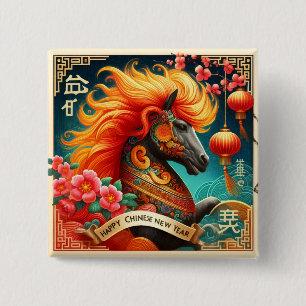 Bóton Quadrado 5.08cm Happy Chinese New Year (Year of the Fire Horse)