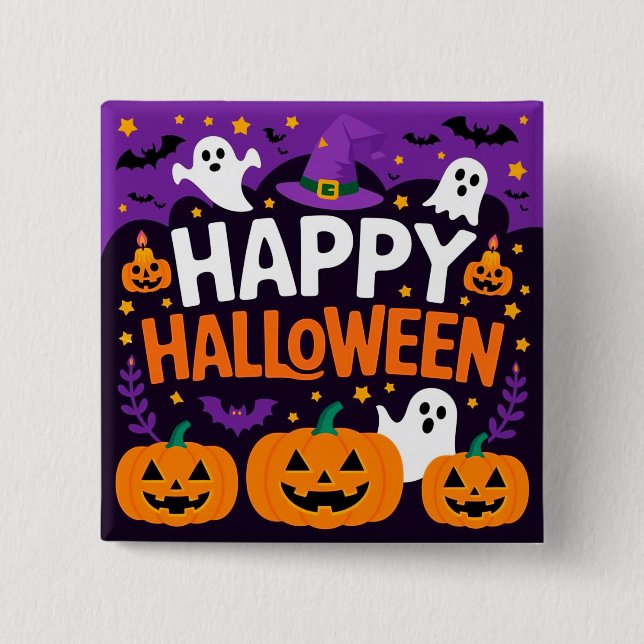 Bóton Quadrado 5.08cm Happy halloween ghost (Frente)
