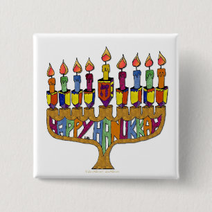 Bóton Quadrado 5.08cm Happy Hanukkah Dreidels Menorah