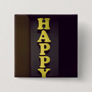 Bóton Quadrado 5.08cm #Happy Sign Typographic Image Happy Type Word Text