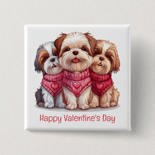 Bóton Quadrado 5.08cm Happy Valentines Day Shih Tzu Dogs