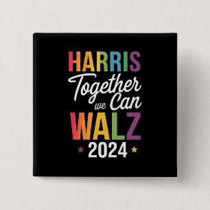 Bóton Quadrado 5.08cm Harris Walz 2024 Kamala Juntos Podemos LGBT