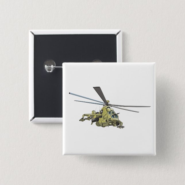 Bóton Quadrado 5.08cm Helicóptero de desenho "Hind" (Frente & Verso)