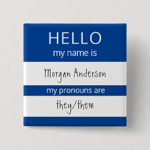 Bóton Quadrado 5.08cm HELLO Personalizado Meu Nome Pronounes É Crachá